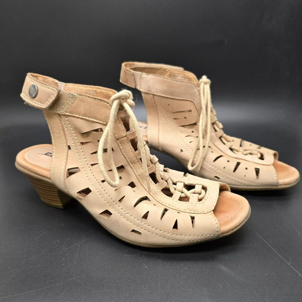 Earth Sandals Kristen Leather Upper Peep Toe Heeled 6.5B With Lace Up JJ4013